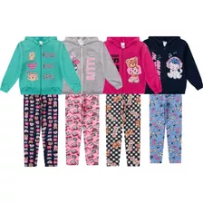 Kit 4 Conjuntos Moletom Infantil Menina Com Ziper Inverno