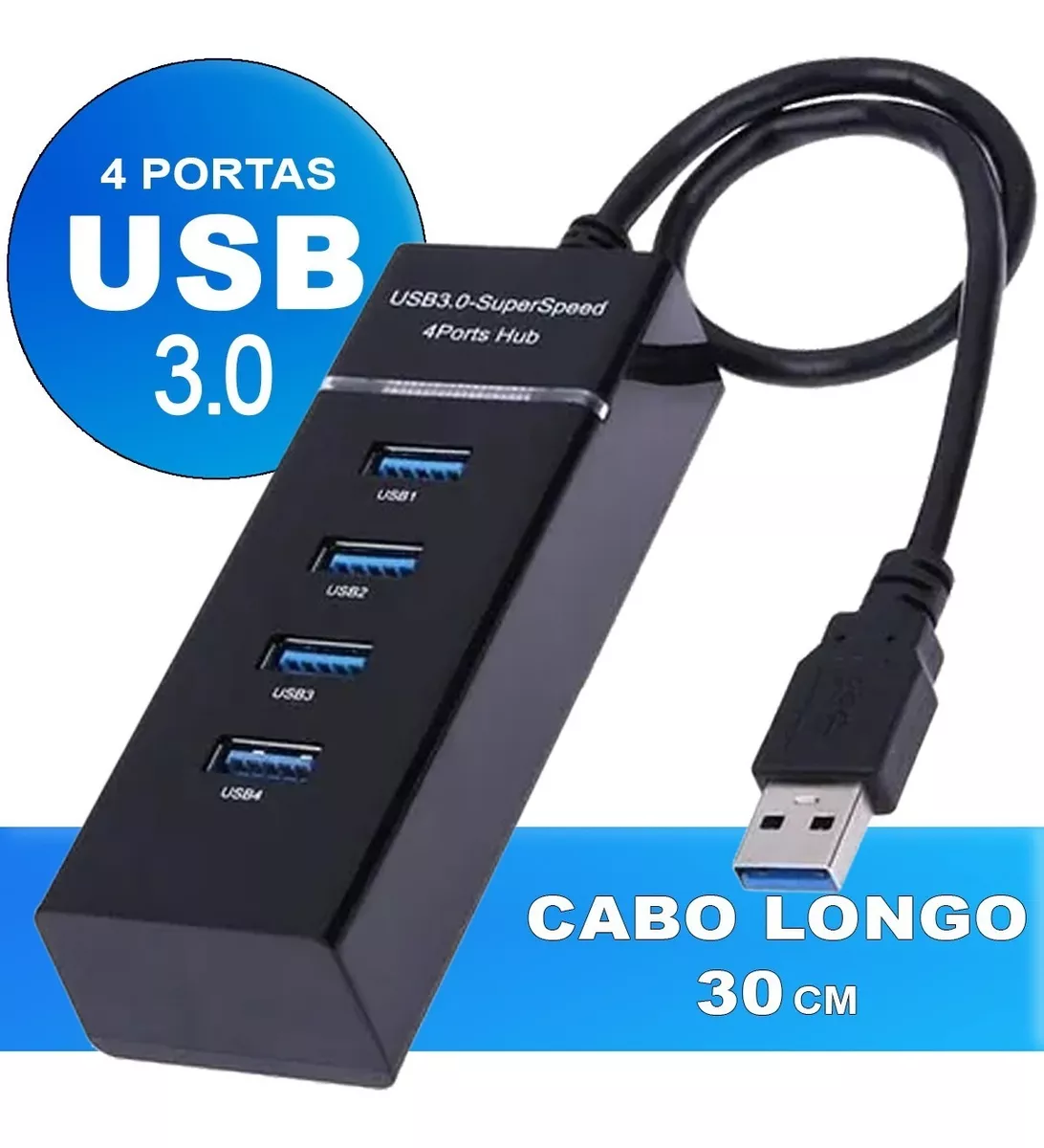 Hub Cabo Usb 3.0 Extensor 4 Portas High Speed Hd Pen Drive