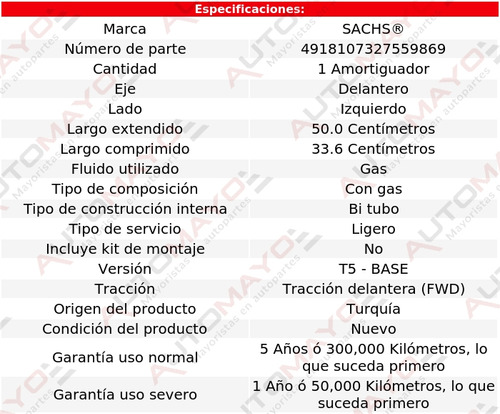 1 - Amortiguador Gas Del Izq Sachs C70 L5 2.5l Volvo 06-13 Foto 2