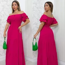 Vestido Longo Crepe Duna Babado Princesa Moda Evangélica 