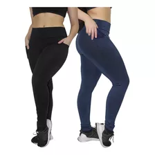 2 Calças Legging Feminina Com Bolso Grossa Academia Fitness