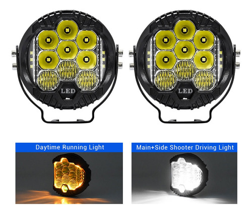 Par Faros Led Superpotente Redondo 3'' Tipo Baja Luz mbar Foto 2