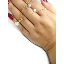 Brinco E Colar C/ Pingente Folheado Ouro18k Dourado Elegante