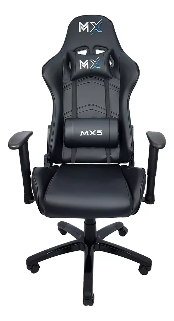 Cadeira De Escritório Mymax Mx5 Gamer Ergonômica  Preta Com Estofado De Couro Sintético