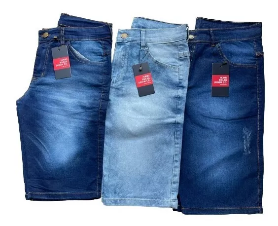 Kit 3 Bermudas Jeans Masculina Elastano Original