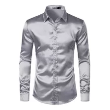 Camisas De Vestir De Satén Tipo Seda Brillante Para Hombre,