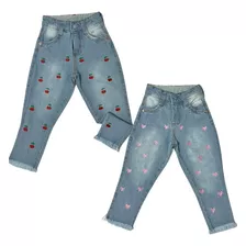 Kit 2 Calças Infantil Menina Modinha Mini Diva Jeans Bordado