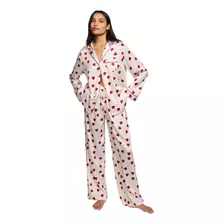 Pijama Satén Blanco Corazones Rojos S Victoria's Secret