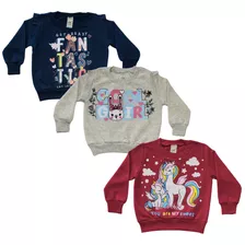 Kit 3 Blusa Moletom Infantil Varejo Quentinha Frio Promoção