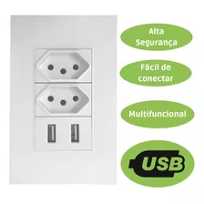 Tomada Usb De Parede Universal Bivolt 2.1a Celulares 4x2 Cor Branco