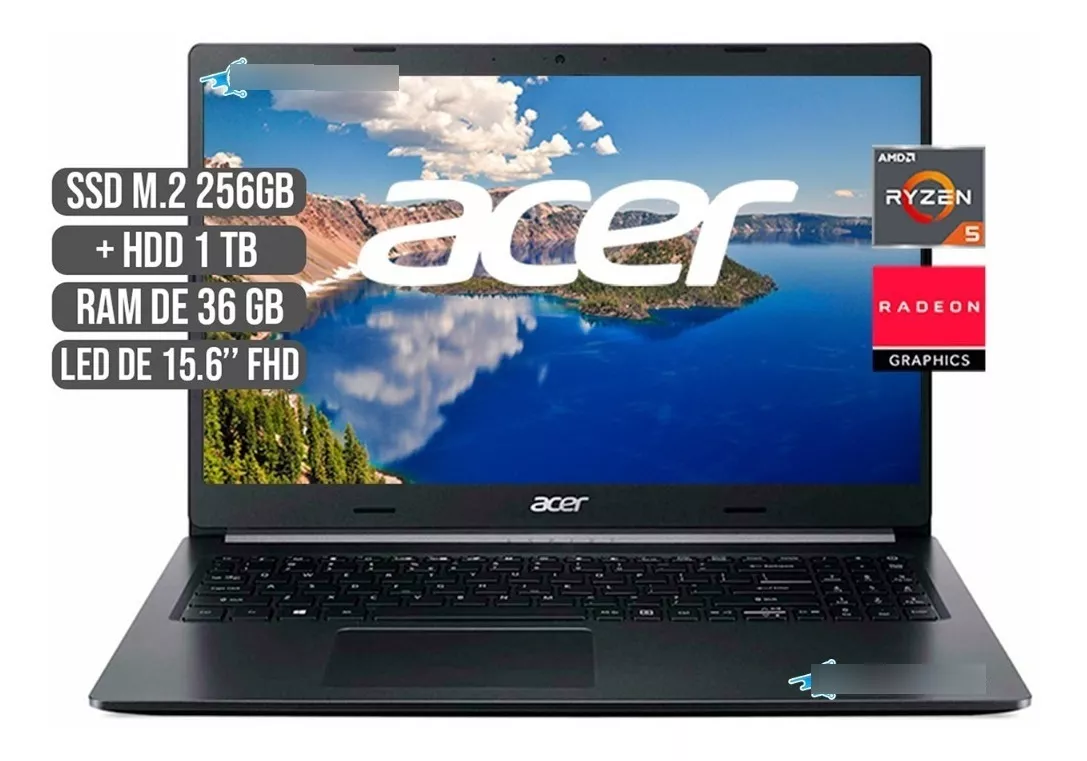 Portátil Acer Amd Ryzen 5 5500u Ssd 256gb + Hdd 1tb Ram 36gb