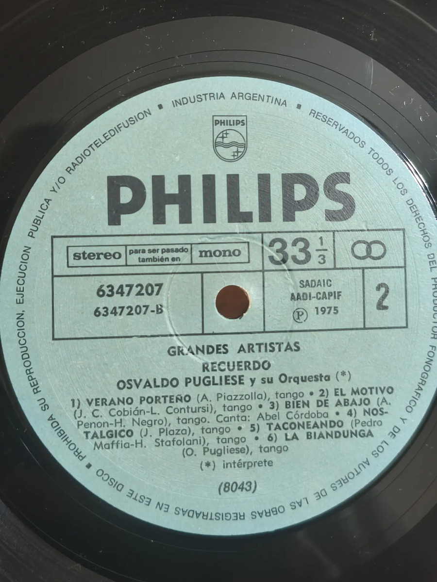 Osvaldo Pugliese Y Su Orquesta - Recuerdo - vinilo 1975
