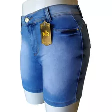 Kit 3 Short Bermuda Gordinhas Jeans Feminino Cós Alto Lycra