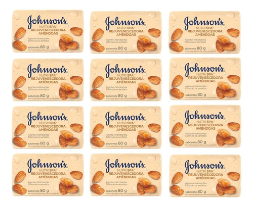 Kit 12 Sabonete Em Barra Nutri Spa Amêndoas Johnson's 80g