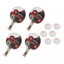 Promoción 4 Raquetas Miyagi + Caja De Ping Pong Tenis D Mesa