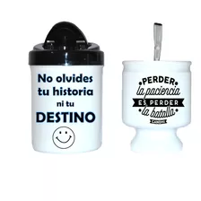 Mate + Yerbera / Frases - Set Mate Con Frase