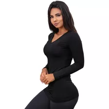 Blusa Básica Vest Leg Manga Longa Preta Ziem