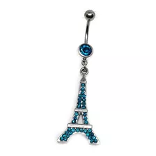 Piercing De Torre Eiffel Azul Ombligo Acero Inoxidable C6