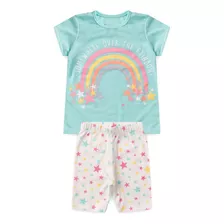 Roupa Infantil Menina Camiseta E Bermuda Lookinho De Verão