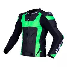 Campera Moto Cuero Faster Body Verde Proteccion Proskin Ofic