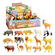 Caixa De Animais 16 Bonecos Girafa Elefante Panda Urso Leão