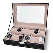 Estuche Para Relojes Exhibidor Con Almohadillas 12 Espacios Color Negro