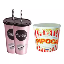 Kit Cinema Copo Refri Coca Cola + Balde Pipoca - Plasútil Cor Rosa