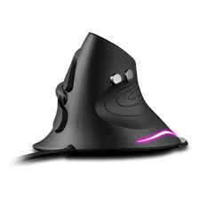 Mouse Optico Vertical Ergonomico Com Fio Usb 6 Botoes Iluminação Led Dpi 3200 Luuk Young D6 Preto