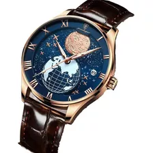 Poedagar Relojes De Cuarzo De Cuero Luminosos Para Hombre Color Del Fondo Rose Blue