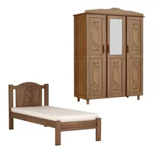 Guarda-roupa 3 Portas Cama Solteiro Imbuia Madeira Maciça