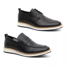 2 Pares Sapato Casual Loafer Derby Elástico Cadarço Promoção