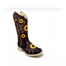 Bota Texana Girassol Cano Longo Bolso Porta Celular Country 