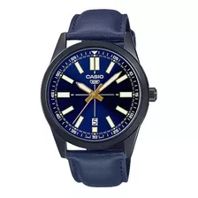 Relógio Masculino Casio Mtp-vd02bl-2eudf 100% Original, Cor Da Pulseira, Azul, Cor Do Bisel, Cor De Fundo Preta, Azul