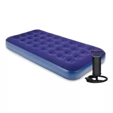 Colchon Inflable 1 Plaza Con Inflador Exahome Afelpado Azul 191x76x22