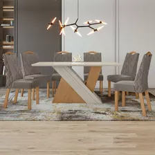 Conjunto Mesa 170cm Tampo Mdf/vidro 6 Cadeiras Vênus