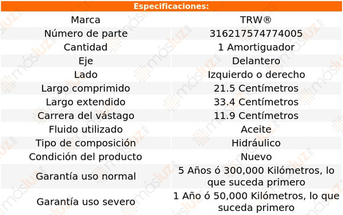 1- Amortiguador Hidrulico Delantero Izq/der D350 91 Trw Foto 2