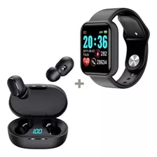 Kit Smartwatch Relógio Inteligente + Fone De Ouvido Sem Fio Cor Da Pulseira Preto/preto