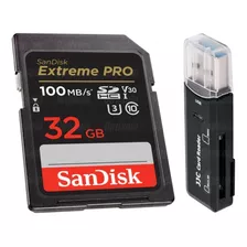 Cartão Sandisk Extreme Pro 32gb 100mb/s 4k+leitor Cartão 3.0