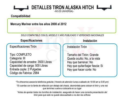 Tiron Jalon Remolque Mercury Mariner 2008-2012 Alaska Foto 8