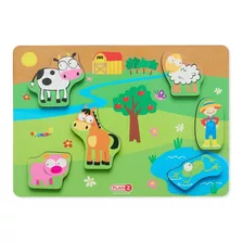 Juego Encastre Madera Volumen Didácticos Infantil Niños Color Granja