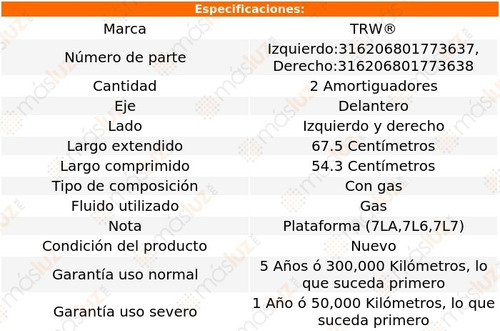 (2) Amortiguadores Gas Delanteros Volkswagen Touareg 04/10 Foto 2