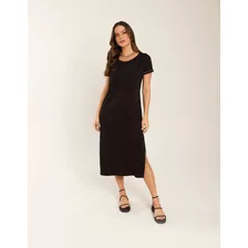 Vestido Midi Moletinho Pesponto - Preto