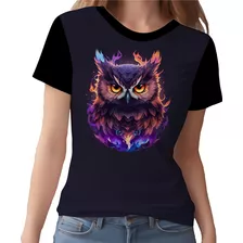 Camisa Camiseta Estampada Coruja Fogo Ilustração Moda 1