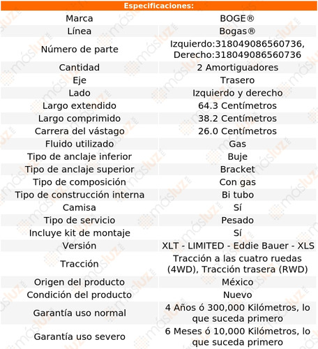 Kit 2 Amortiguadores Gas Tras Excursion V8 5.4l 00/05 Boge Foto 2