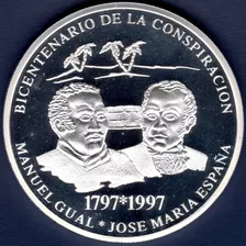 Moneda 500 Bs De 1997 Conspiración Gual Y España Plata Proof