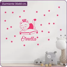 Vinilo Decorativo Infantil Gato Durmiente Con Nombre