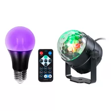 Promo Foco Ultravioleta Uv + Bola Disco Giratoria Fiestas Dj