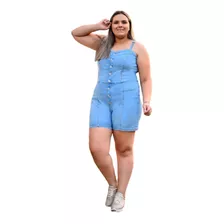 Macaquinho De Jeans Azul Claro, Plus Size, Cambos, Até 56