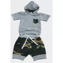 Conjunto Bebê E Infantil Infantil Camuflado Com Capuz Verão 