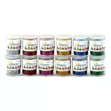 12 Potinhos Glitter Brilho Purpurina Colorida Escola Ouro